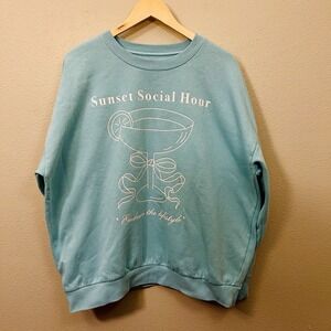 NoBo Crewneck Sweater Sunset Social Hour Margarita Aqua Blue Vacation Beach XXL